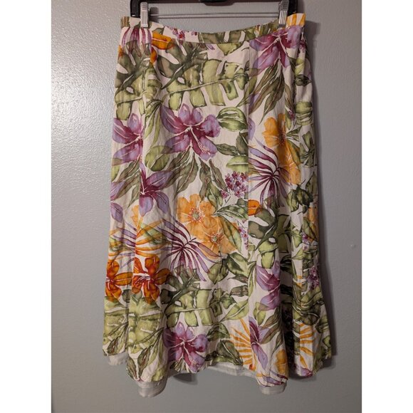 Talbots Woman Silk Linen Blend Floral Midi Skirt Size 14W Tropical Y2K - Picture 2 of 7